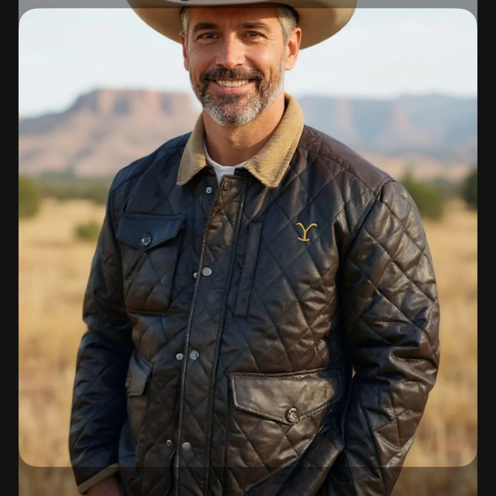 Men's Quilted Leather Jacket with Tan Collar